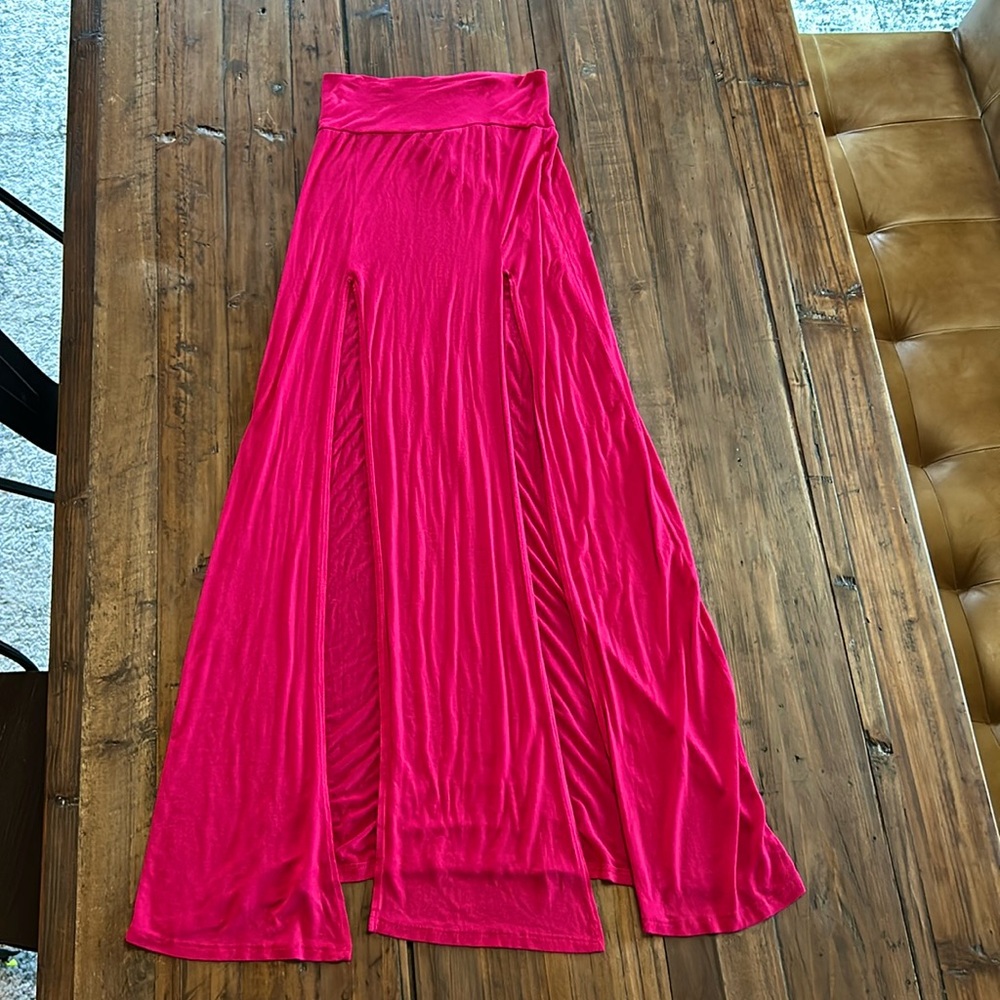 Hot pink double slit maxi skirt